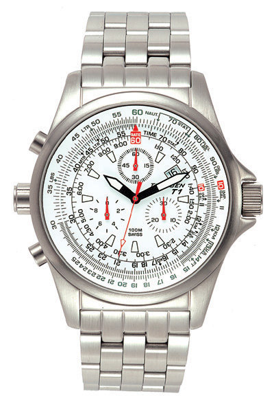 Torgoen T1 Flight Computer Watch - Steel Bracelet, White Face