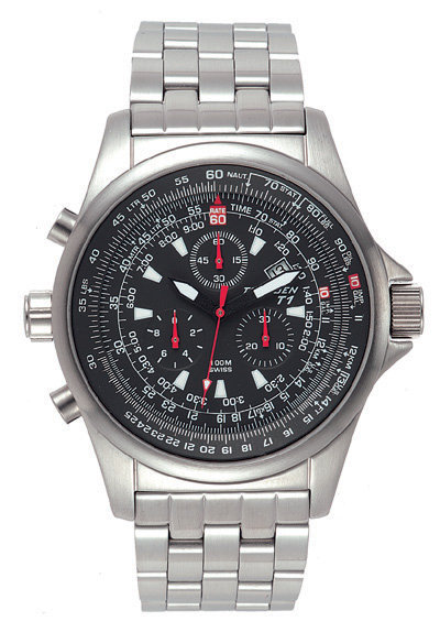 Torgoen T1 Flight Computer Watch - Steel Bracelet, Black Face
