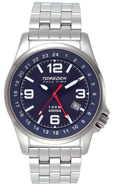 Torgoen T5 Zulu Time Watch - Steel Bracelet, Blue Face