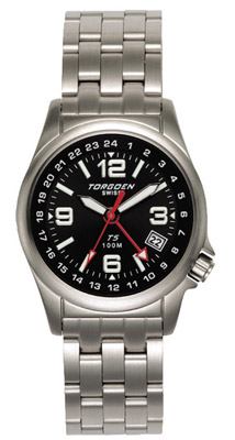 Torgoen T5 Zulu Time Watch - Steel Bracelet, Black Face