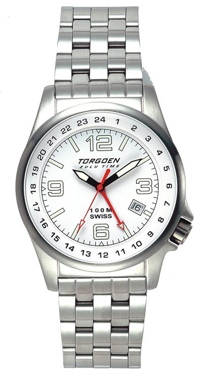 Torgoen T5 Zulu Time Watch - Steel Bracelet, White Face
