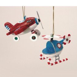 Airplane & Helicopter Ornament Set