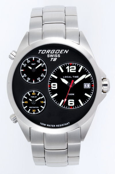Torgoen T8 Zulu Time Watch Model, Steel Bracelet, Black Dials