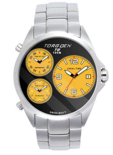 Torgoen T8 Zulu Time Watch Model, Steel Bracelet, Yellow Dials