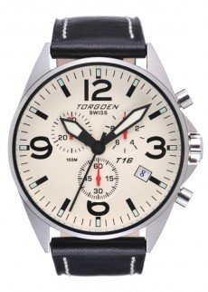 Torgoen T16 Watch - Black Leather, White Face (T16102)