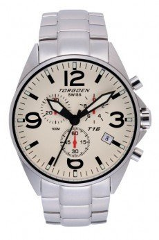 Torgoen T16 Watch - Steel Bracelet, Cream Face (T16202)