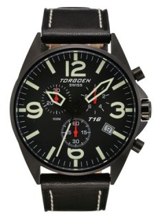 Torgoen T16 Watch - Black Leather, Black Face (T16101)