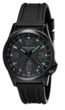 Torgoen T5 Zulu Time Watch - Black Polyurethane Strap, Black Case, Black/Teal Dials