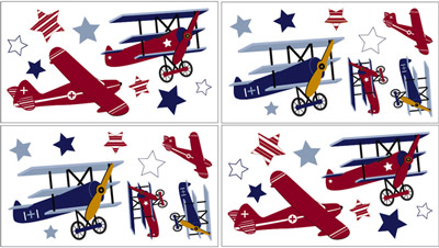 Aviator Bedroom Wall Decals - Set of 4 Sheets