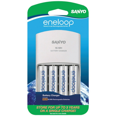 Sanyo eneloop Battery Charging Kit with 4-Pack of AA Rechargeable 1900 mAh Batteries