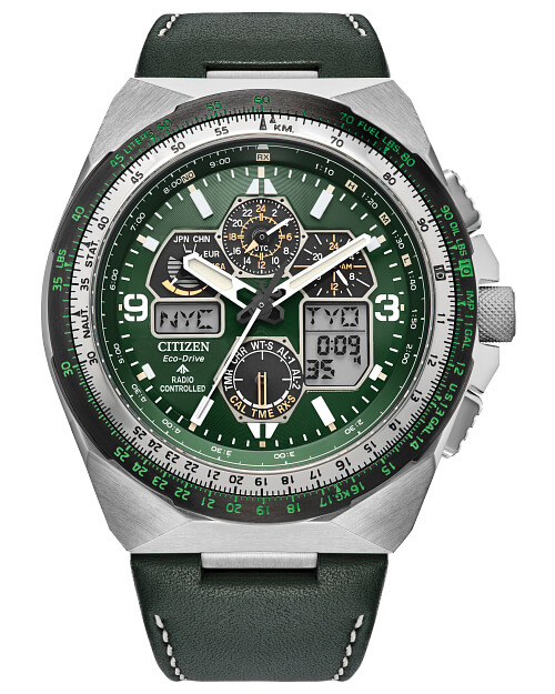 Citizen Promaster Skyhawk A-T Watch with Green Dial Leather Strap