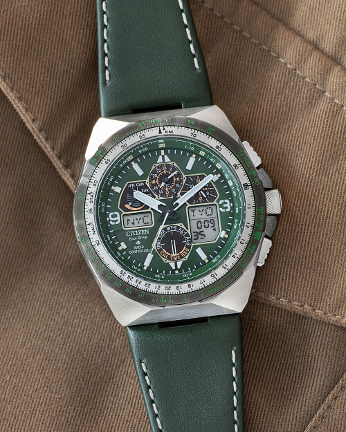 Citizen Promaster Skyhawk A-T Watch with Green Dial Leather Strap