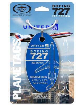Genuine United Airlines Boeing 727-200 PlaneTag Tail # N7630U