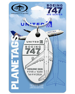 ユナイテッド航空 Planetags B747 United Airlines Boeing 747-400 PlaneTag (White) Tail # N120UA
